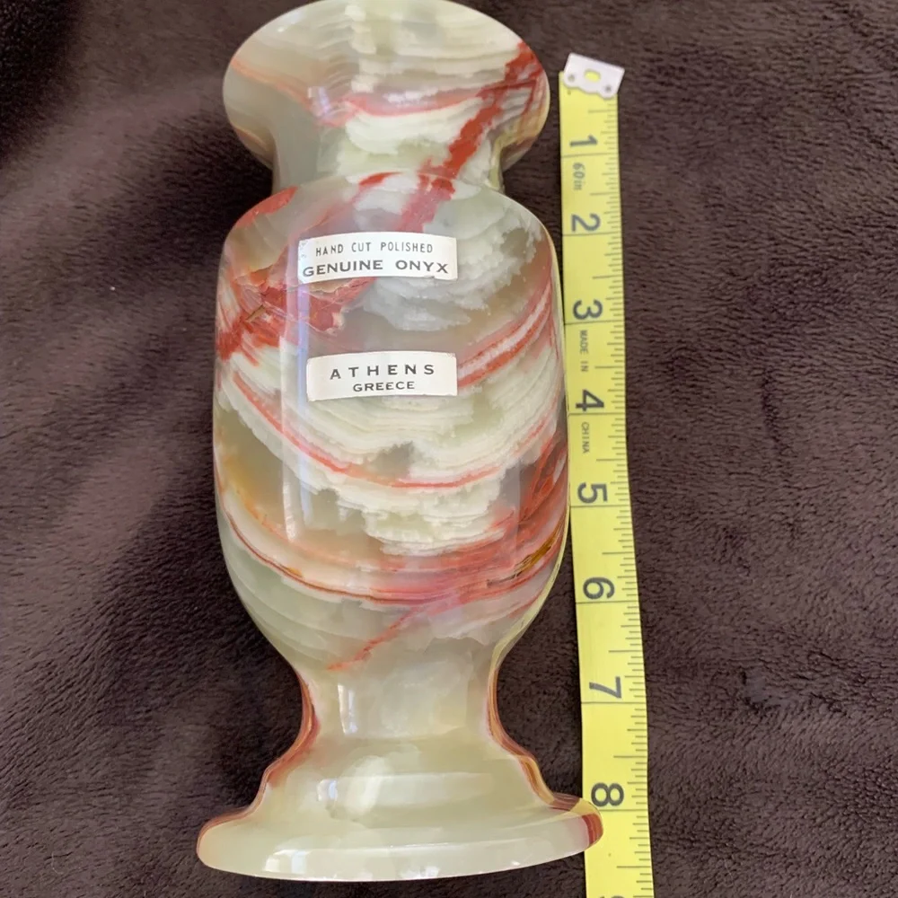 Genuine Vintage hand cut 8” ONYX vase labeled from Greece (very weighty)